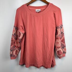 Washco Top Boho Long Sleeve Blush Pink Embroidered Sleeves Size Small